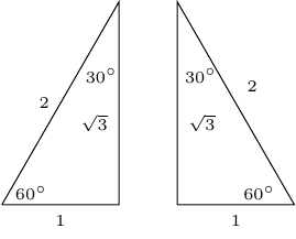 'image of a 30-60-90 right triangle with angle measurements and length measurements'